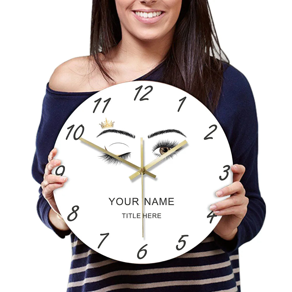 Customized Name Eyelashes Wall clock for Beauty Salon Studio