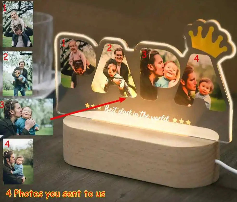 Customized Photo Text 3D Acrylic Lamp for Papa's Birthday