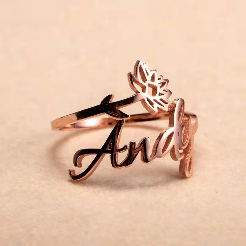 Customized Birth Month Flower Name Ring