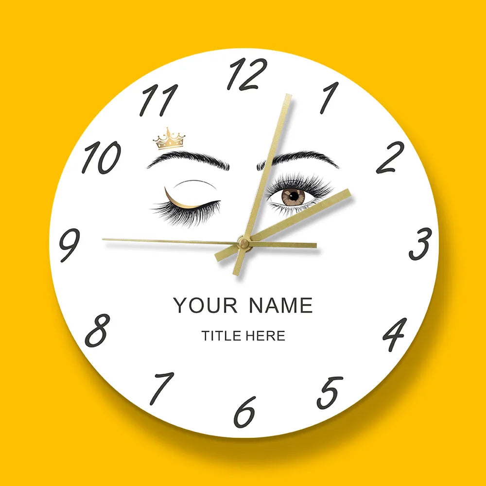 Customized Name Eyelashes Wall clock for Beauty Salon Studio