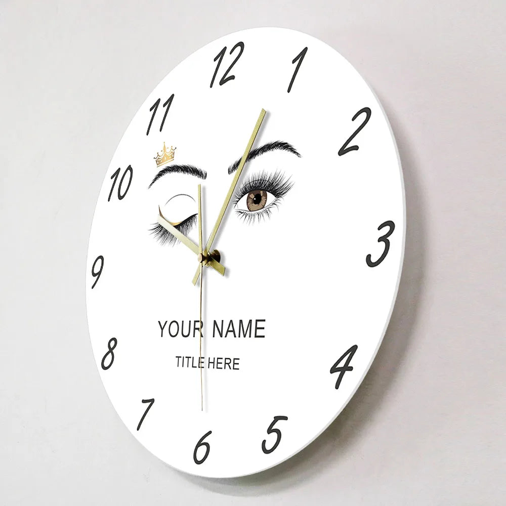 Customized Name Eyelashes Wall clock for Beauty Salon Studio