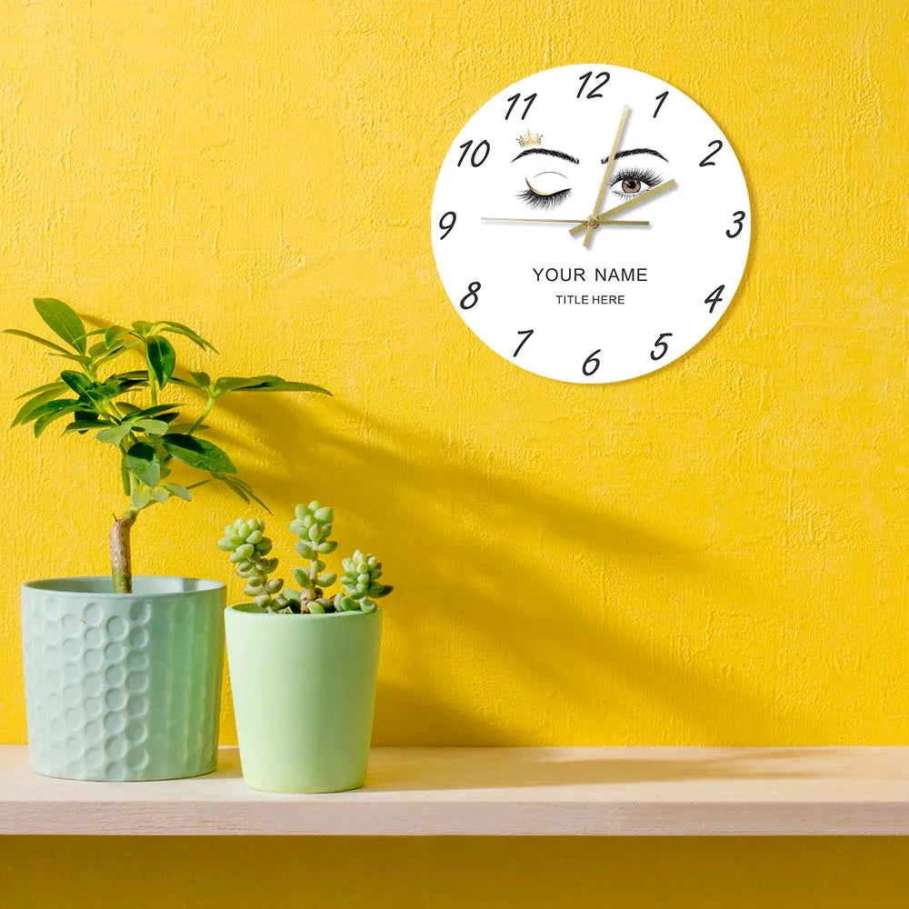 Customized Name Eyelashes Wall clock for Beauty Salon Studio