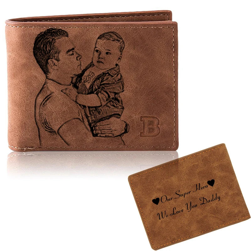 Customized Brown Image with Engraving Text Leather Wallet