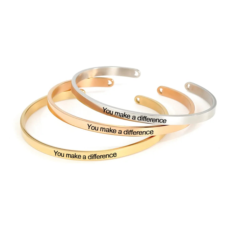 Customized Laser Engraved Quote Bracelet - Gold