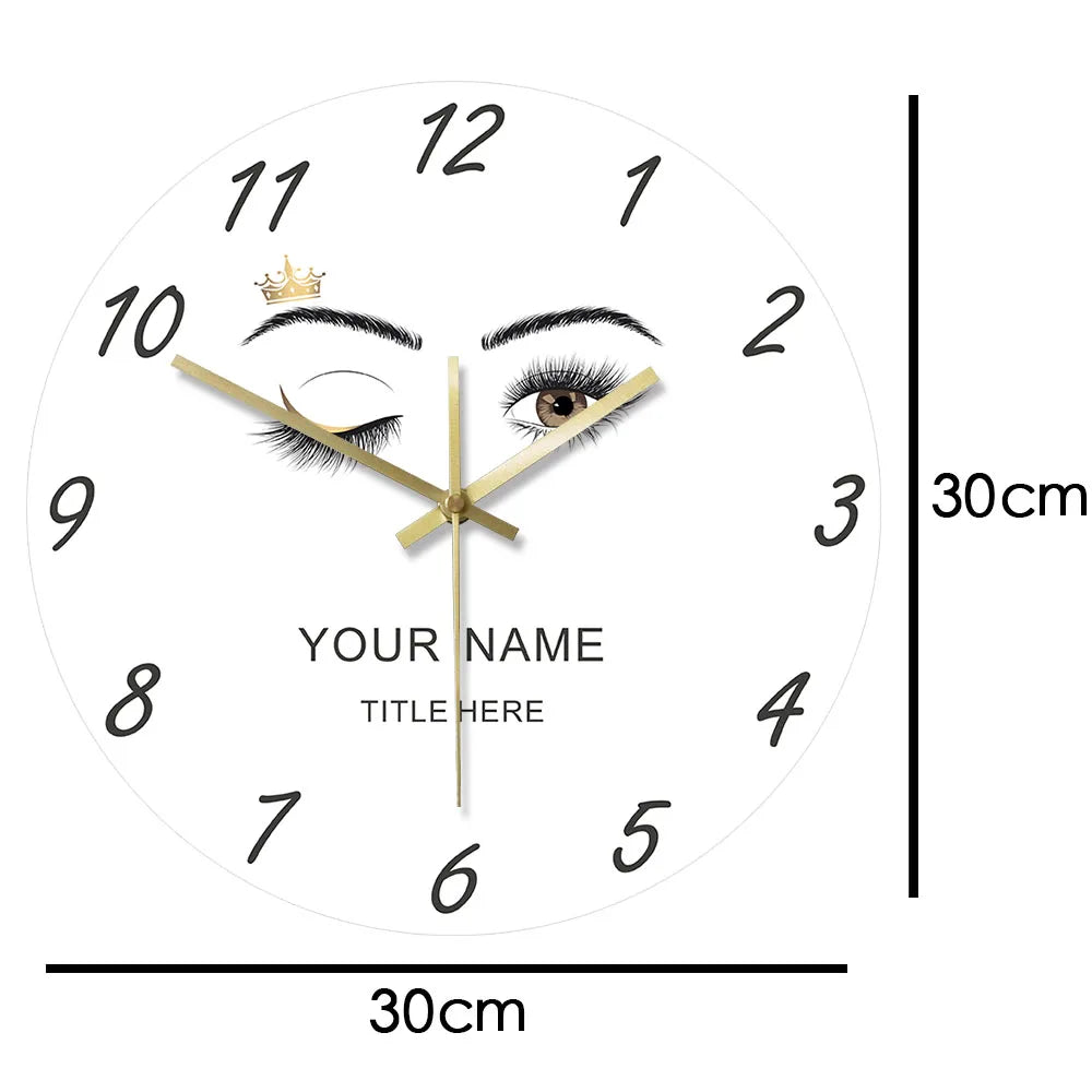 Customized Name Eyelashes Wall clock for Beauty Salon Studio