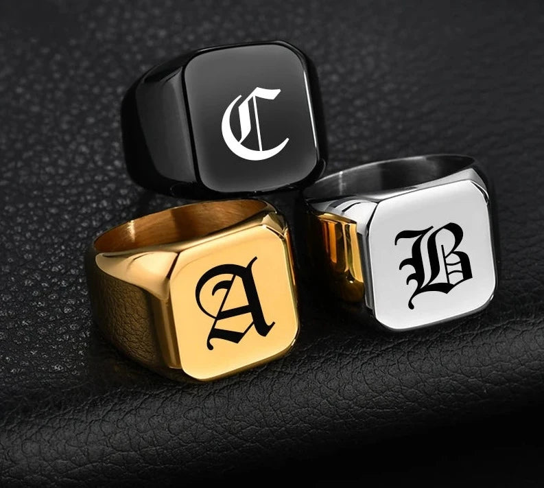 Customized Letter Engrave A to Z Alphabet Rings