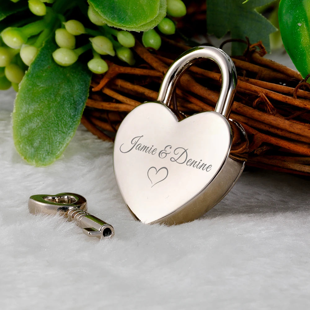 Customized name date engraved Couple Heart Lock