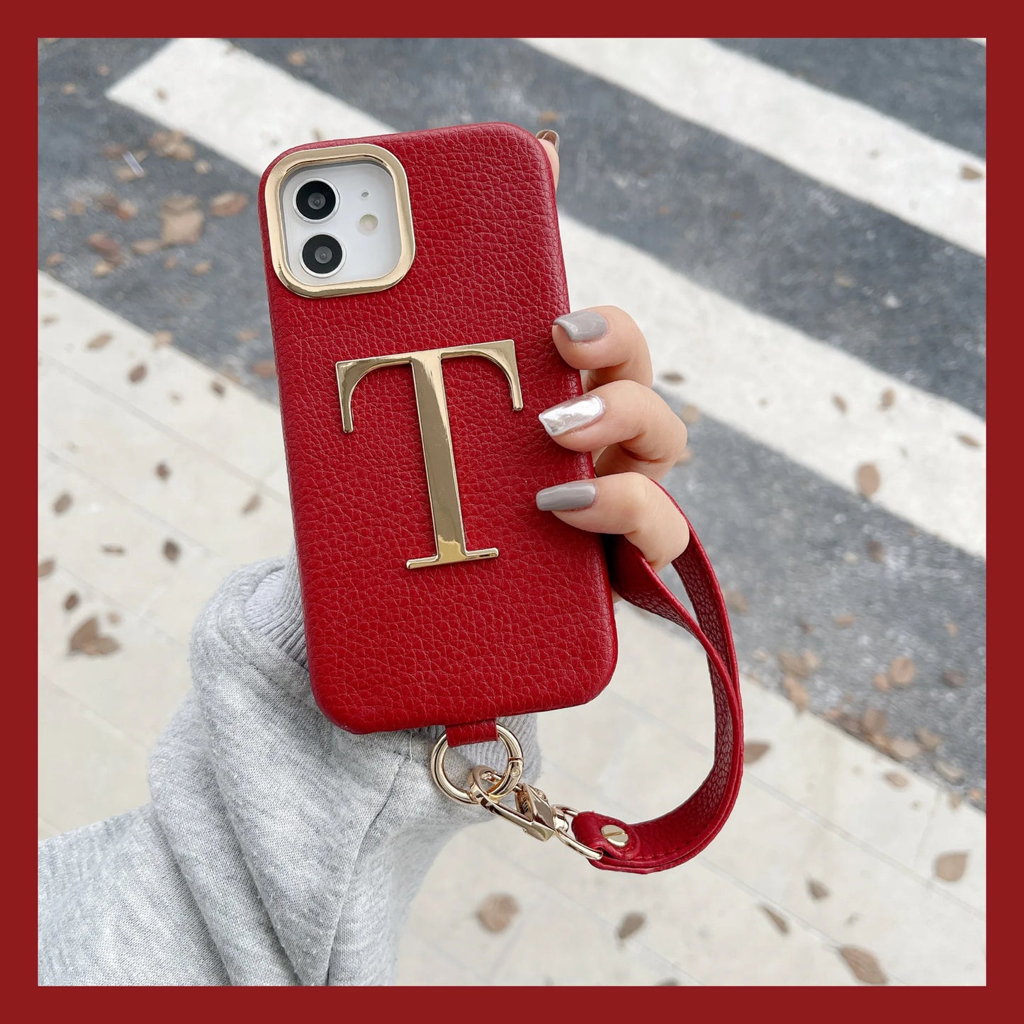 Customized name Initial Leather with Gold Letters Phone Cover - Code 6