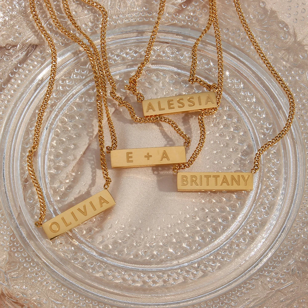 18K Gold Plated Rectangular Customized Name Necklace