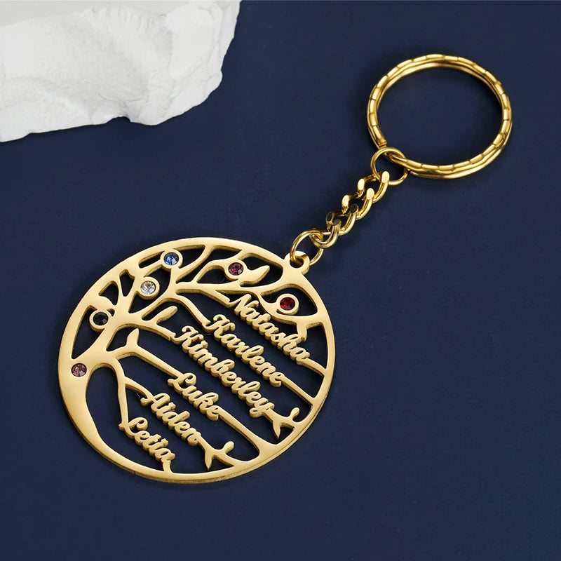 Customized Family Tree Shape 1-6 Names Keychain