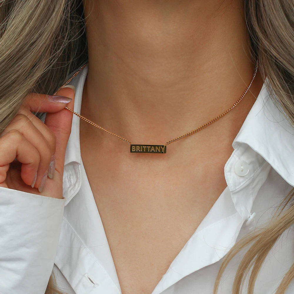 18K Gold Plated Rectangular Customized Name Necklace