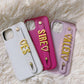 CustomizedMetal Gold Name Wristband Leather Phone Cover - Rose Pnk