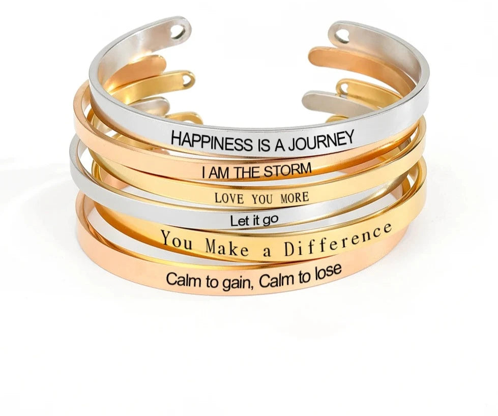 Customized Laser Engraved Quote Bracelet - Gold