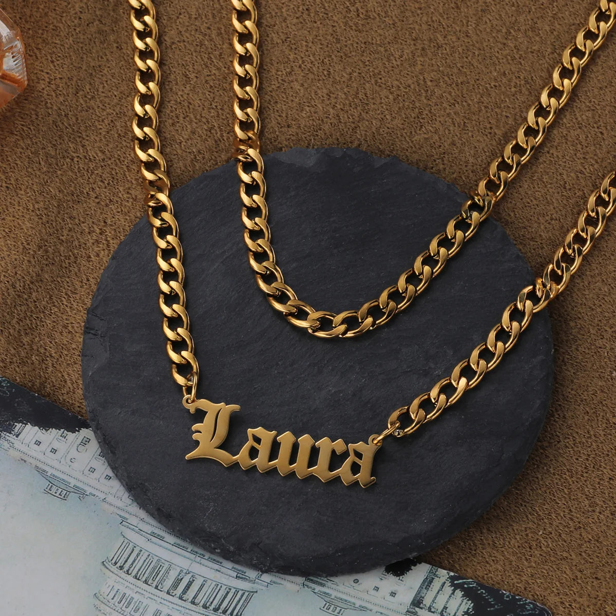 Customized Name Pendant Double Layered Necklace