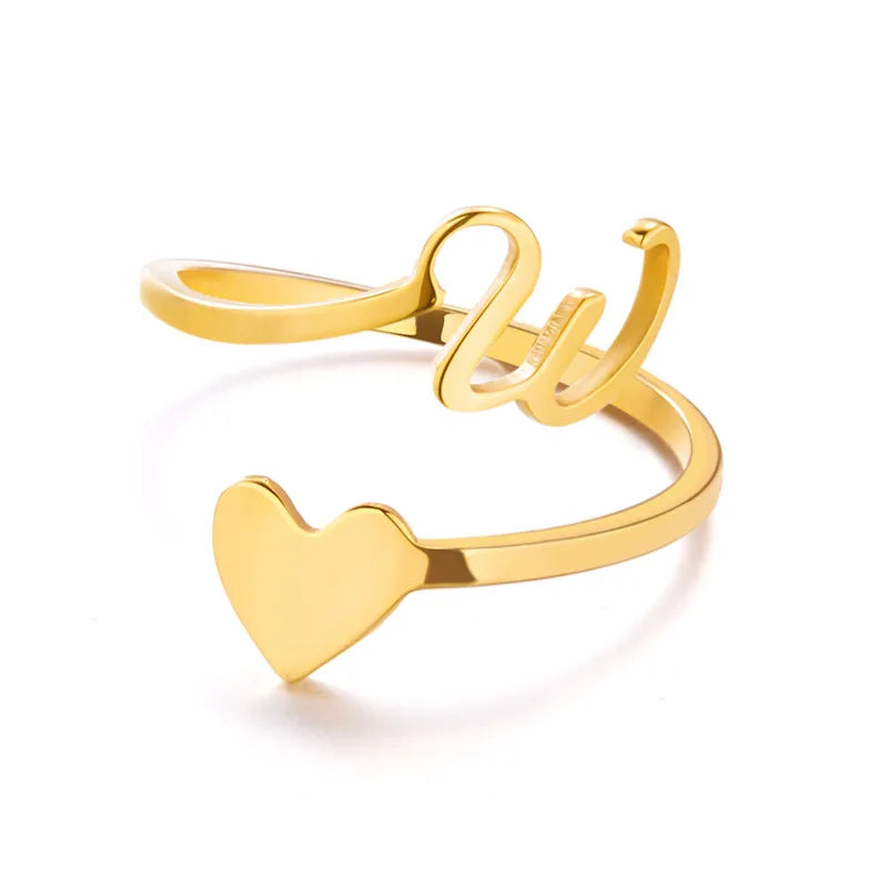 Initial A-Z Letters Open Adjustable Rings