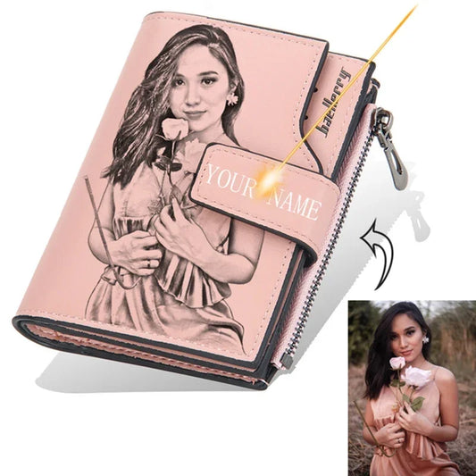 Customized Photo Name Wallet  - PU Leather