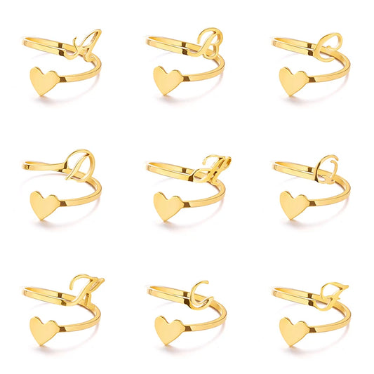 Initial A-Z Letters Open Adjustable Rings