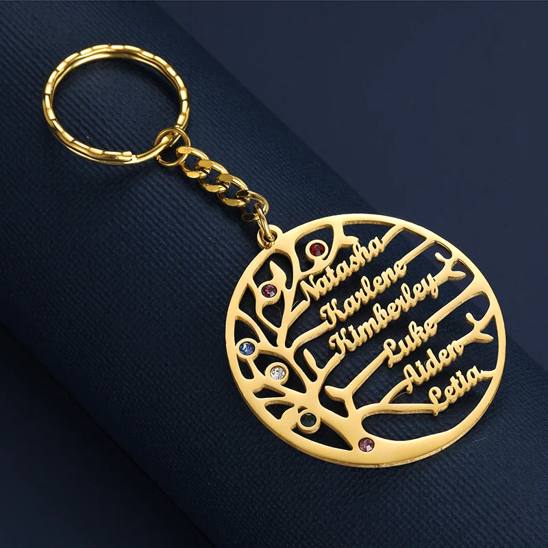 Customized Family Tree Shape 1-6 Names Keychain