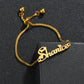 Customized Name Bracelet -  Heart & Crown - Gold