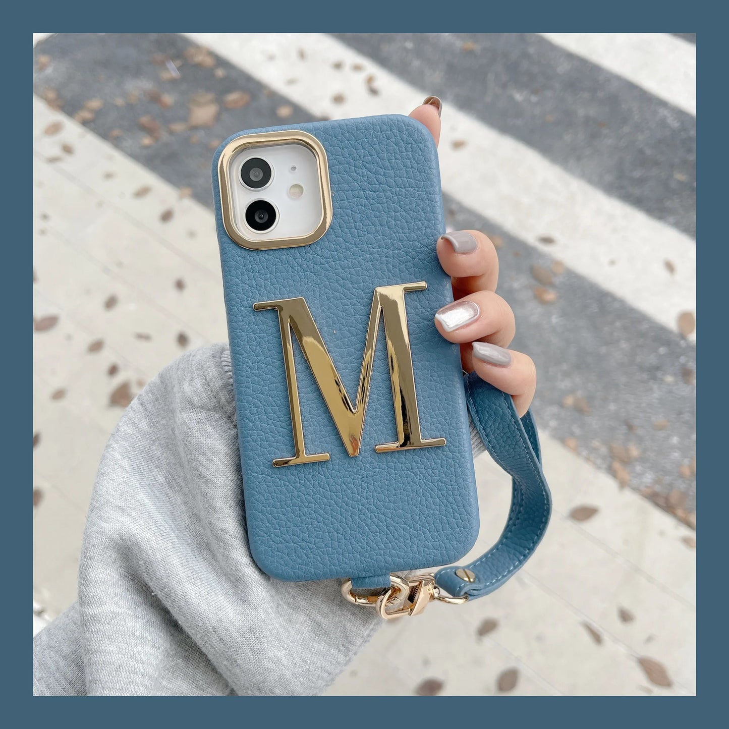 Customized name Initial Leather with Gold Letters Phone Cover - Code 3