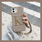 Customized name Initial Leather with Gold Letters Phone Cover - Code 3