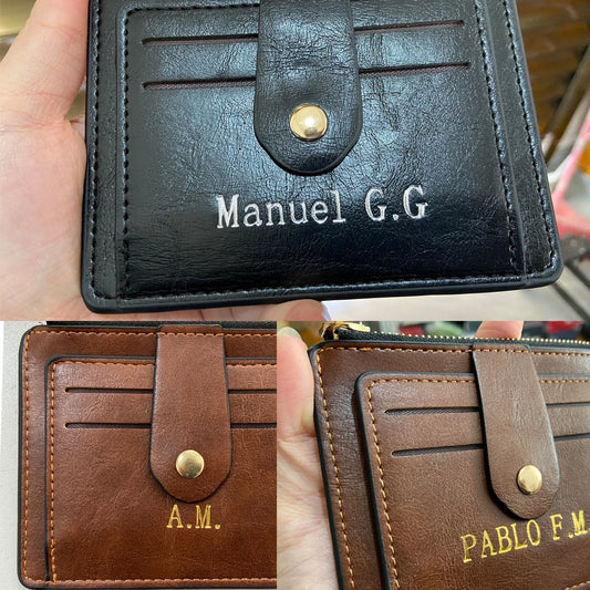 Customized Name Engraved ID Card  Holder Leather Wallet