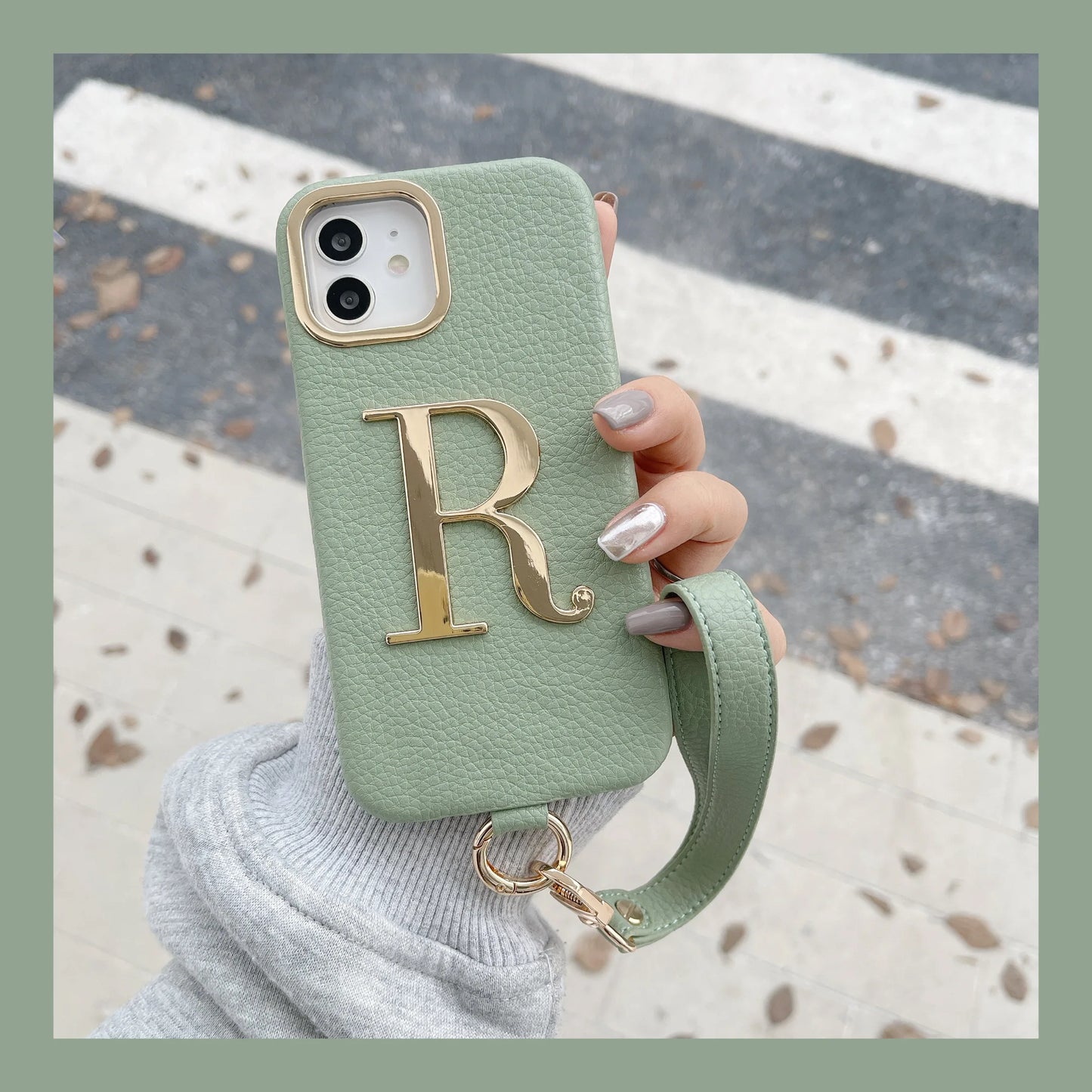 Customized name Initial Leather with Gold Letters Phone Cover  - Code 1