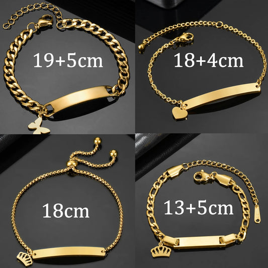 Customized Engrave Name Bracelet - Heart, Star, Crown & Butterfly Shaped