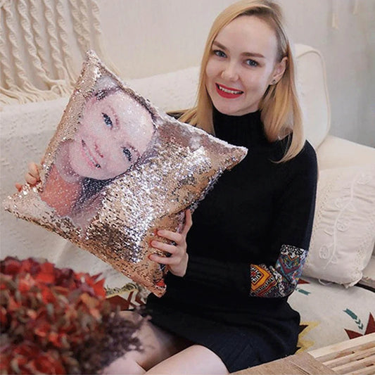 Customized Sequin Luminous Photo Cushion Cover