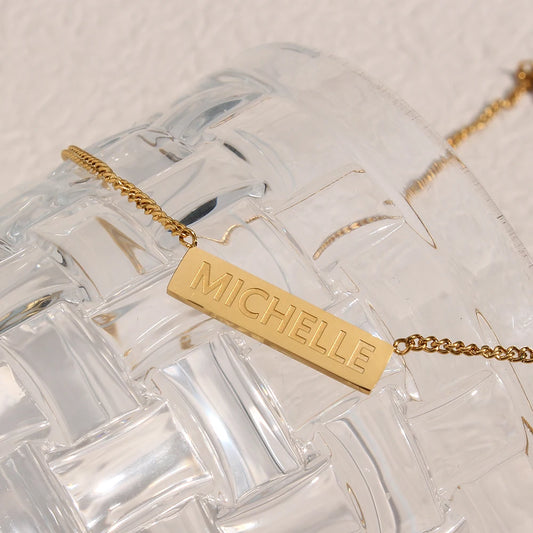 18K Gold Plated Rectangular Customized Name Necklace