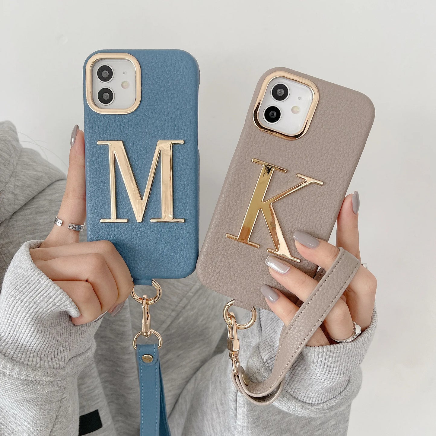 Customized name Initial Leather with Gold Letters Phone Cover - Code 3