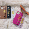 CustomizedMetal Gold Name Wristband Leather Phone Cover - Rose Pnk