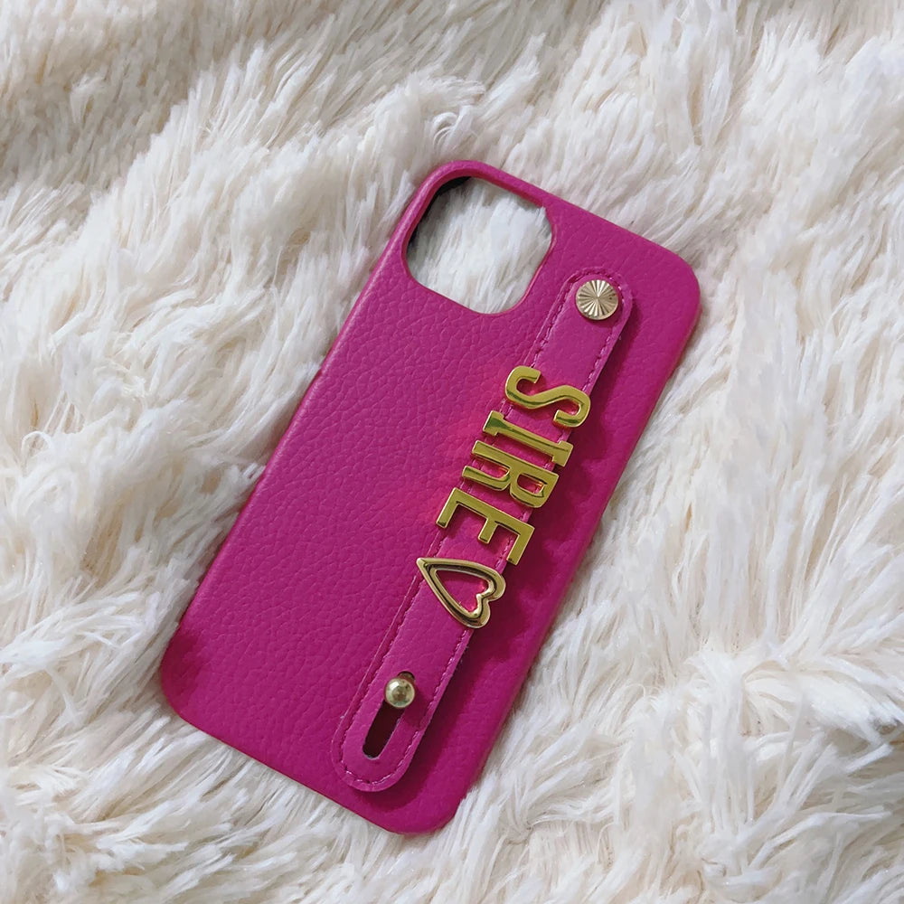 CustomizedMetal Gold Name Wristband Leather Phone Cover - Light Purple