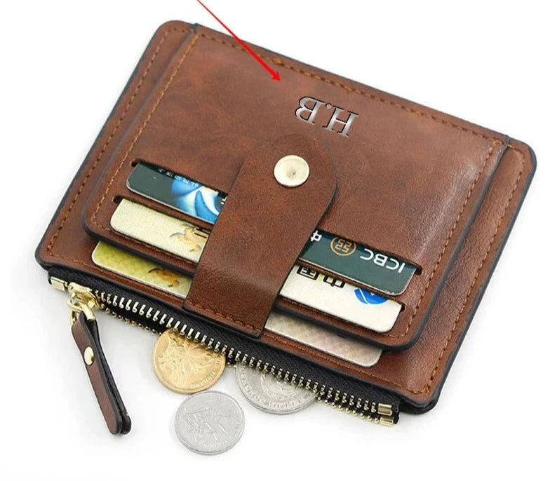 Customized Name Engraved ID Card  Holder Leather Wallet