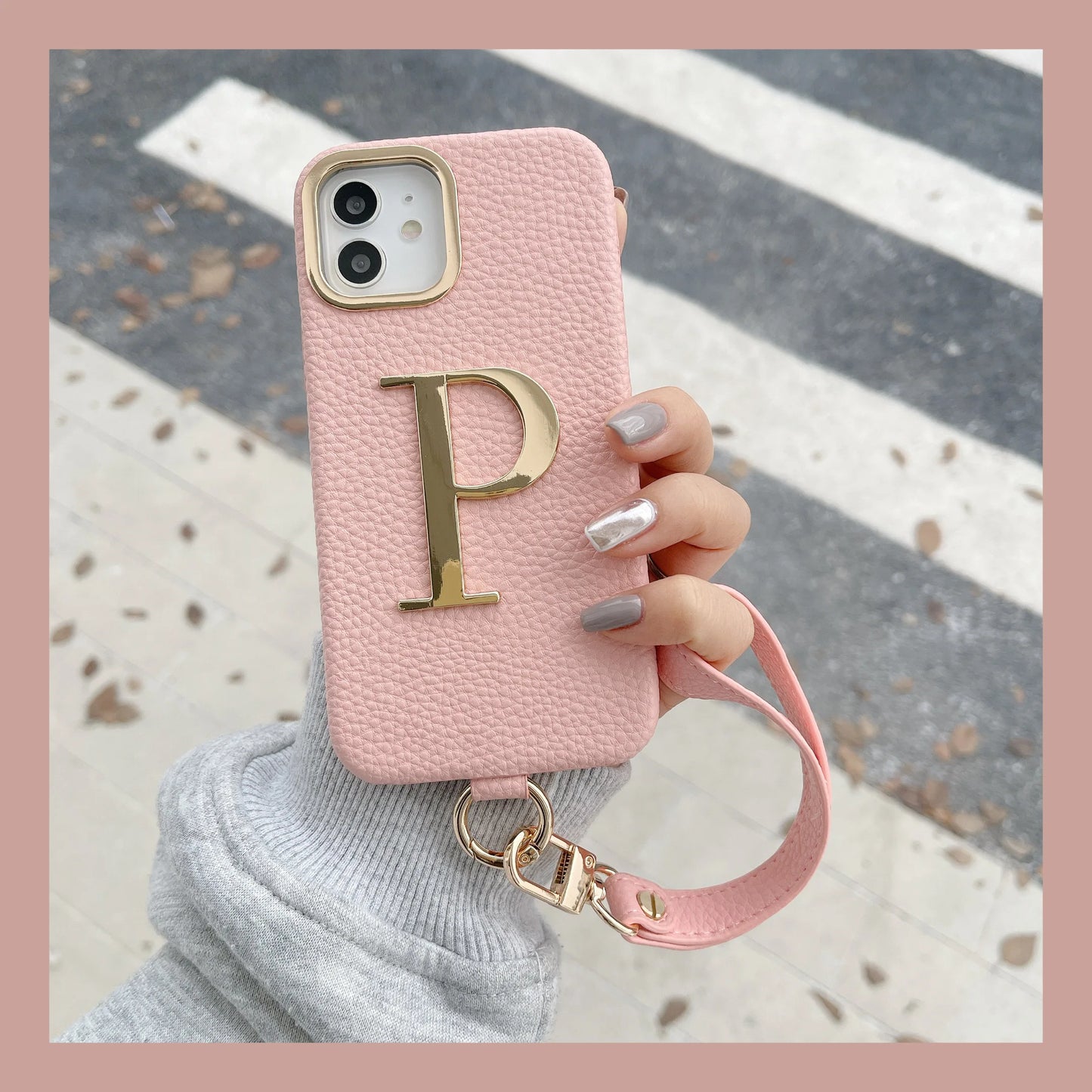 Customized name Initial Leather with Gold Letters Phone Cover  - Code 1