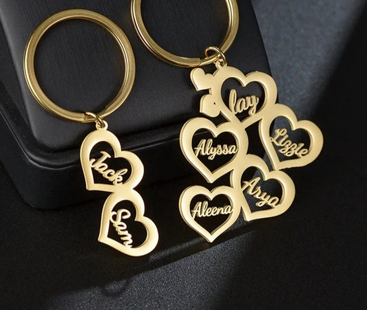 Customized 1-5 Names Heart Keychains