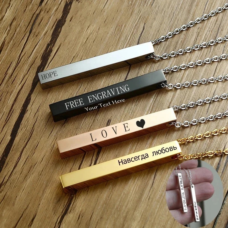 Customized Rectangular Block Name Necklace